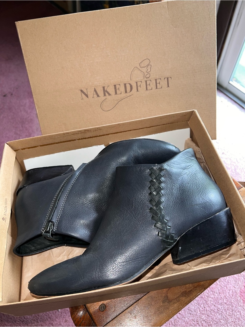Naked Feet Black Leather Braided Ankle Booties